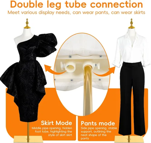 Miniatura 4 de Forma de vestido de torso de maniquí femenino con soporte de metal dorado, modelo de exhibición de ropa de altura ajustable de 47 a 75 pulgadas