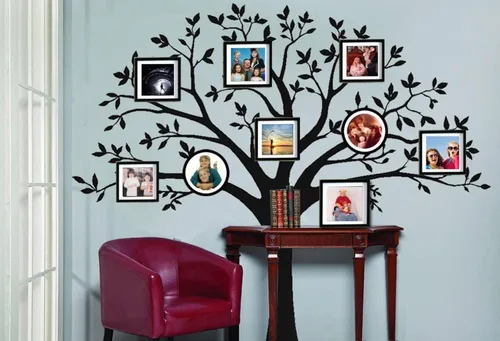 Miniatura 2 de Vinilo decorativo para pared de árbol de fotos de familia gigante, arte mural, decoración de pared para sala de estar, habitación de bebé (negro)