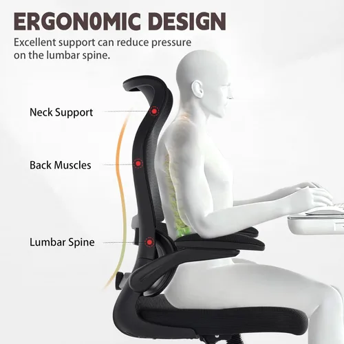 Miniatura 4 de Silla de oficina ergonómica, silla de escritorio de malla transpirable con respaldo alto para computadora con soporte lumbar ajustable y Negro