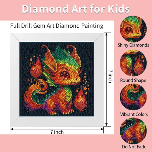 Miniatura 3 de Meothan Kit de Pintura de Diamantes 5D para Niños con Marco de Madera, Fácil Pintura de Diamantes de Dragón Pequeño, Juego de Pintura de Gemas