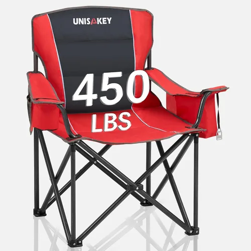 Miniatura 9 de Unisakey Silla de campamento plegable de gran tamaño para adultos, soporte de 450 libras, sillas de césped portátiles resistentes con bolsillo