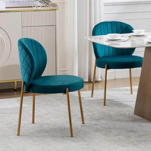 Miniatura 8 de DAGONHIL Juego de 2 sillas de comedor, sillas de terciopelo, modernas sillas tapizadas de mediados de siglo con patas de metal dorado para cocina