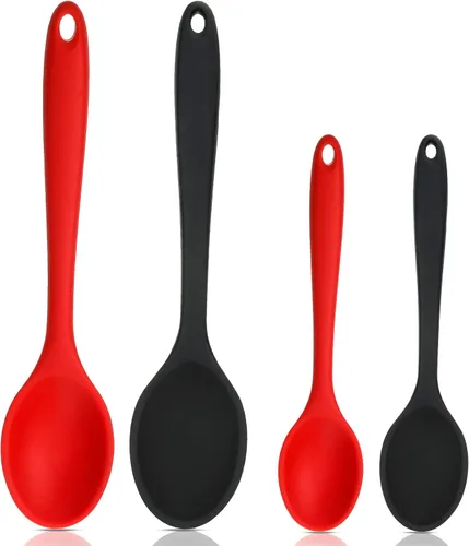 Paquete de 4 cucharas de silicona para cocinar, cucharas de mezcla de silicona, resistente al calor, utensilio de frotamiento de goma para cocina,