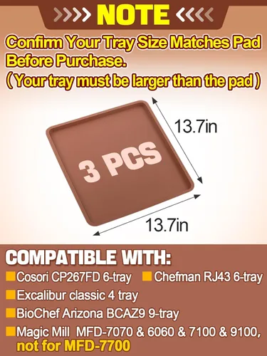 Miniatura 5 de Aulock 3 hojas de silicona para deshidratar alimentos con borde, compatibles con bandejas Cosori/Excalibur/Magic Mill de 14 x 14 pulgadas, forro