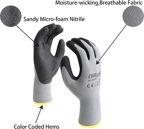 Miniatura 2 de Corestar Safety - Guantes de trabajo de microespuma de nitrilo con revestimiento de palma de nailon sin costuras