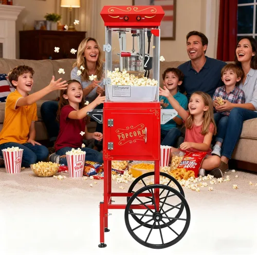 Miniatura 4 de Máquina de palomitas de maíz con hervidor de 9 onzas, cocina de maíz de acero inoxidable, máquina de maíz pop con carrito retro vintage y ruedas