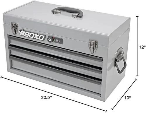 Miniatura 4 de Boxo USA - Caja de herramientas de acero resistente de 3 cajones - Organizador de caja de herramientas portátil de mano con rieles de rodamientos
