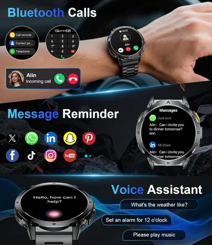 Miniatura 4 de Reloj inteligente militar para hombre, 730 mAh/1.62 pulgadas HD de pantalla grande, linterna/más de 110 modos deportivos, reloj de seguimiento