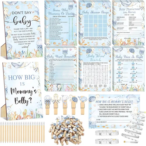 Miniatura 33 de Funnymoom 426 Piezas Juego de Juegos para Baby Shower de Papel Kraft - 8 Juegos, Incluye Bingo de Baby Shower, El Precio Correcto, Adivina Quién