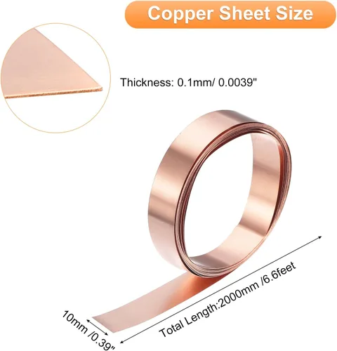 Miniatura 79 de uxcell Rollo de lámina de cobre de 78.740 in x 0.394 in x 0.001 in, 99.9% de tira de cobre puro de cobre intermitente placa de lámina de metal