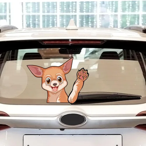 Miniatura 2 de Chihuahua - Calcomanía para limpiaparabrisas trasero, lavable, extraíble, de PVC, divertida cola de cachorro, calcomanía decorativa