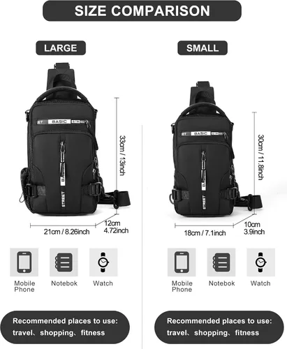 Miniatura 12 de Mochila cruzada pequeña negra para hombre y mujer, H-Negro, S, Moda