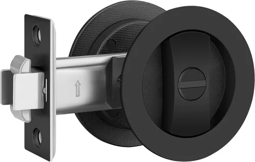 Miniatura 9 de EHOMEWARE 1 paquete de herrajes para puerta de bolsillo negro mate, manijas de puerta de bolsillo empotradas, cerradura de puerta de bolsillo