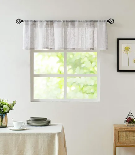 Miniatura 11 de Central Park Cortina Valance para Ventana de Cocina de Rayas Verticales Transparente Boucle de Lino Beige y Blanco, Paneles Rústicos Decorativos