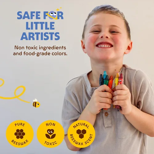 Miniatura 4 de Honeysticks Crayones Jumbo (16 unidades) - Crayones no tóxicos - 100% pura cera de abejas y colores de grado alimenticio - 16 colores brillantes