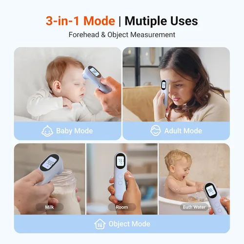 Miniatura 3 de iHealth Termómetro digital infrarrojo para adultos y niños, termómetro para bebés con modo 3 en 1 y aviso de 3 colores, alarma de fiebre y modo Azul