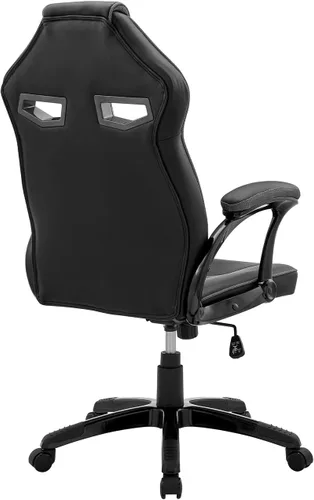 Miniatura 5 de Armen Living Aspect - Silla ajustable para juegos de carreras en piel sintética negra y malla gris oscuro con almohada de apoyo lumbar