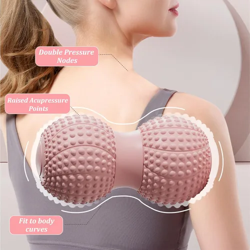 Miniatura 3 de Bola de masaje de maní para tejido profundo, terapia de punto de activación, liberación miofascial - Rodillo de espuma de lacrosse doble para Rosado
