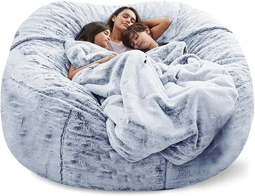 Miniatura 10 de HWOEK Puf de gran tamaño de piel gigante (sin relleno) para muebles de sala de estar de adultos, grande, redondo, suave, esponjoso, sofá perezoso