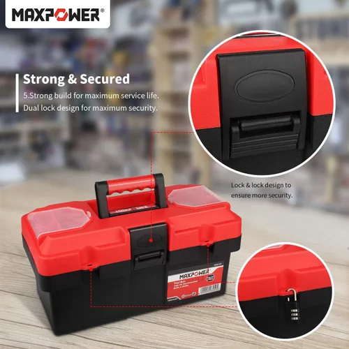 Miniatura 9 de MAXPOWER - Caja de herramientas pequeña de 14 pulgadas, con asa, bandeja extraíble con doble bloqueo de seguridad, caja de herramientas de plástico