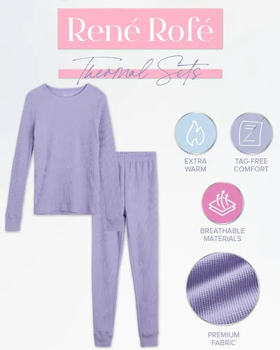 Miniatura 23 de Rene Rofe Girls' Thermal Underwear Set - 2 Piece Waffle Knit Top and Long Johns (2T-16)