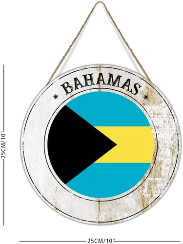 Miniatura 2 de Placa redonda de madera de las Bahamas para la pared, corona de puerta delantera, bandera nacional, recuerdo, regalo de viaje, decoración de pared