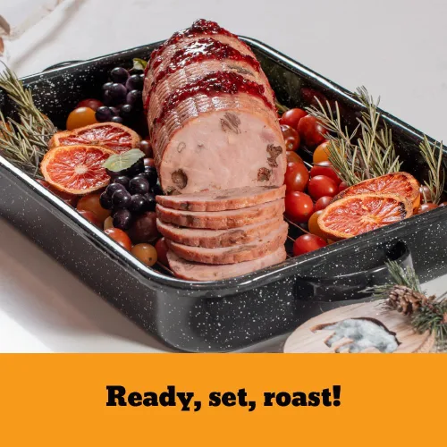 Miniatura 2 de Granite Ware Bandeja abierta para asar con rejilla plana (negro moteado) - Capacidad para hasta 25 libras de aves de corral o asado.