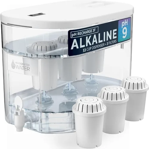 Invigorated Water - Dispensador de filtro de agua alcalino para encimera, gran capacidad de 52 tazas, agua alcalina mineralizada, sin BPA, 96