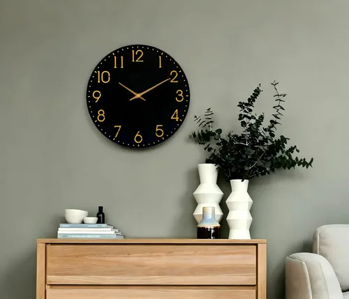 Miniatura 6 de Reloj de pared moderno, funciona con pilas, relojes de pared pequeños de 8 pulgadas, reloj de pared negro silencioso sin tictac, números dorados