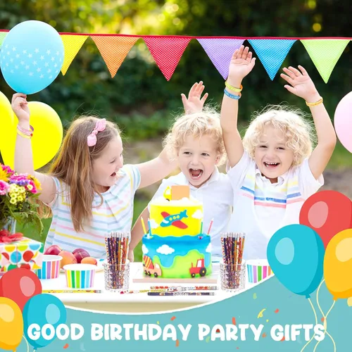 Miniatura 4 de Sabary Juego de 48 pulseras de goma para lápices de feliz cumpleaños, recuerdos de fiesta de cumpleaños, pulseras de silicona para niños, Arcoír