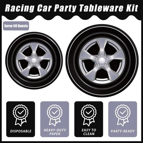 Miniatura 3 de Kepeel Juego de 200 platos y servilletas para fiesta de autos de carreras, suministros y decoraciones para fiesta de pista de carreras de autos