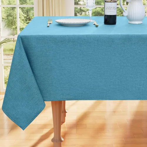 Miniatura 7 de Smiry Mantel redondo de lino sintético, mantel de tela de arpillera impermeable, fundas decorativas lavables para cocina, comedor, fiestas, 60 x 60