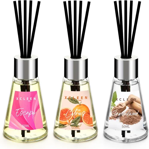 Xcleen juego de difusores de caña de 3 unidades, Escape/Citrus/Sandalwood, difusor perfumado con 15 varillas de fibra, difusor de aceite para