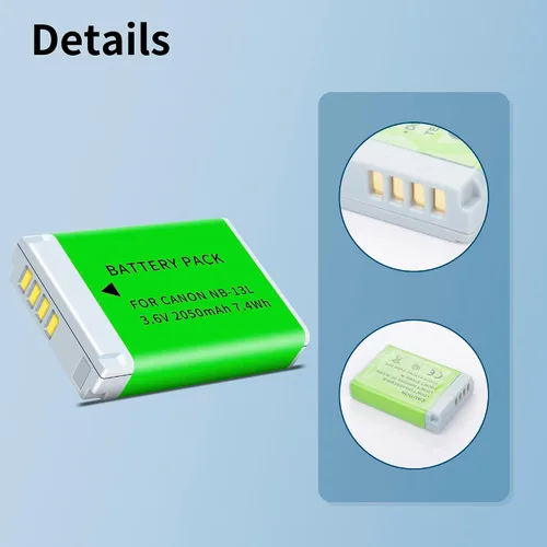 Miniatura 5 de Paquete de 2 baterías NB-13L mejoradas (2050 mAh) y cargador LED dual para Canon PowerShot G1 X Mark III, G5 X, G5X Mark II, G7 X, G7 X Mark II, G9