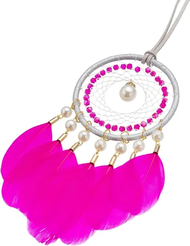 Miniatura 7 de Mini atrapasueños – Pluma de ganso con perla de lujo, cuero natural, pequeño atrapasueños hecho a mano para dormitorio, atrapasueños para niñas, Rosa