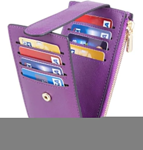 Miniatura 6 de Chelmon Billetera delgada con bloqueo RFID para mujer con bolsillo con cremallera púrpura profundo Minimalista
