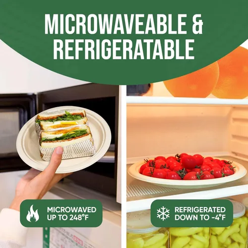 Miniatura 4 de Platos de papel compostables de 9 pulgadas (paquete de 100) - Vajilla desechable ecológica para fiestas, aptos para microondas y resistentes al