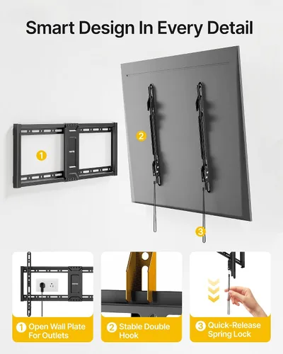 Miniatura 6 de monTEK Soporte de pared fijo resistente para televisores de 37 a 90 pulgadas, soporte ultra delgado de perfil bajo de 1.1 pulgadas, capacidad de 200