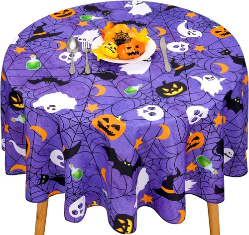 Miniatura 8 de Mantel de Halloween, tela de araña y calabaza, mantel impermeable de telaraña y fantasma, mantel impermeable a prueba de derrames para decoración