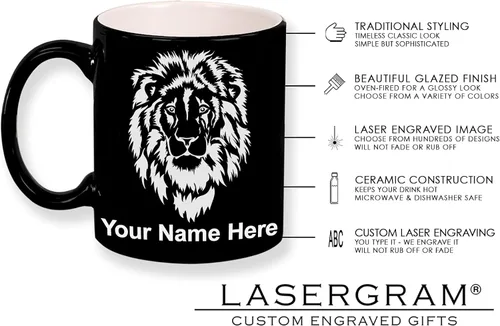 Miniatura 6 de LaserGram Taza de café redonda de cerámica de 11 oz, culturista, grabado personalizado incluido (negro)