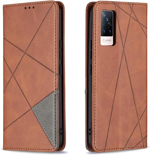 Miniatura 18 de Funda con tapa para Vivo Y11, Y15, Y12 e Y17, diseño de rombos de piel sintética, con función atril, cierre magnético, para Vivo Y11/Y15/Y12/Y17