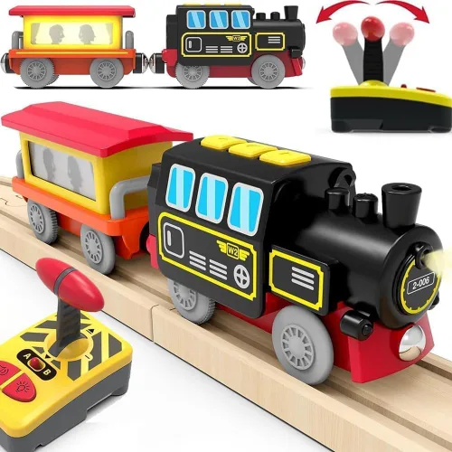 Trenes motorizados para pista de madera, tren de control remoto con conexión magnética, juego de trenes de locomotora a batería compatible con