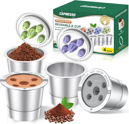 Miniatura 10 de CAPMESSO Tazas K reutilizables para Keurig: filtro de café metálico My K cup actualizado 2025 cápsulas de café recargables con 5 agujeros - para K