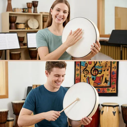 Miniatura 6 de Nydotd 3 piezas de tambor de mano de percusión de madera con barra de tambor de 12 pulgadas, 10 pulgadas, 8 pulgadas, instrumentos de percusión