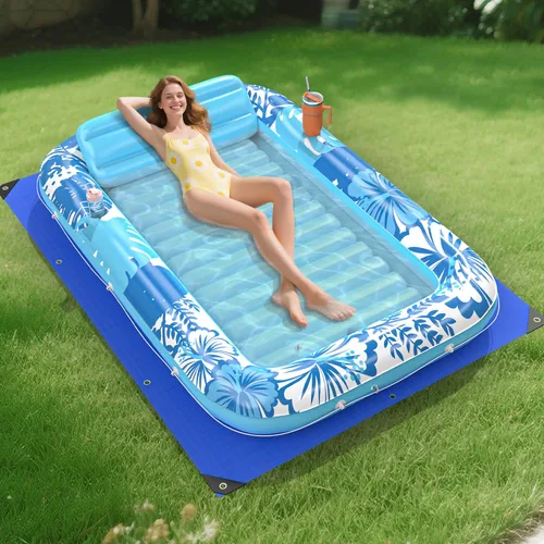 Flotador inflable de bronceado para piscina con lona de protección, flotadores de piscina de 85 x 57 pulgadas para adultos con almohada, flotador de