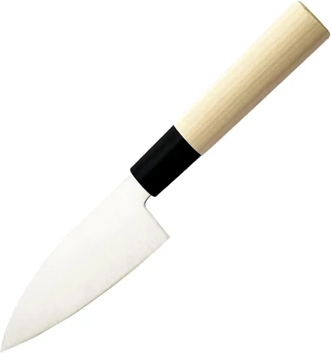 Miniatura 3 de KAKUSEE Seki Tsubazo - Cuchillo Deba pequeño de 3.9 pulgadas y juego de tela de pintura japonesa, cuchillo de chef japonés para pescado y carne