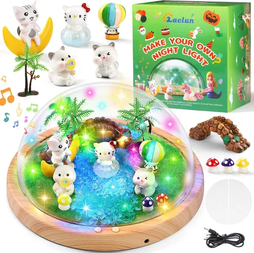 Laclun Haz Tu Propia Luz Nocturna Musical, Juguetes de Gato para Niños, Manualidades para Niñas de 3-8 Años, Kits de Juguetes DIY de Gato para Niñas