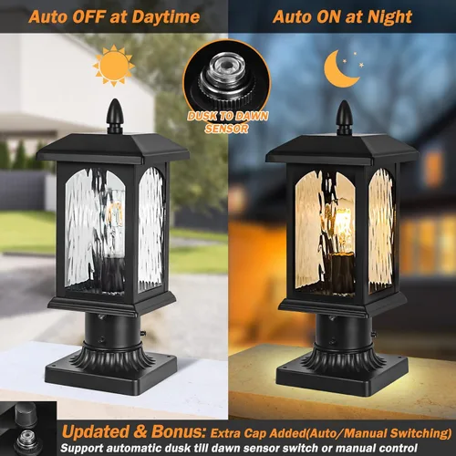 Miniatura 2 de Lámpara de poste para exteriores del atardecer al amanecer con base de montaje en muelle, iluminación exterior de poste impermeable, moderna