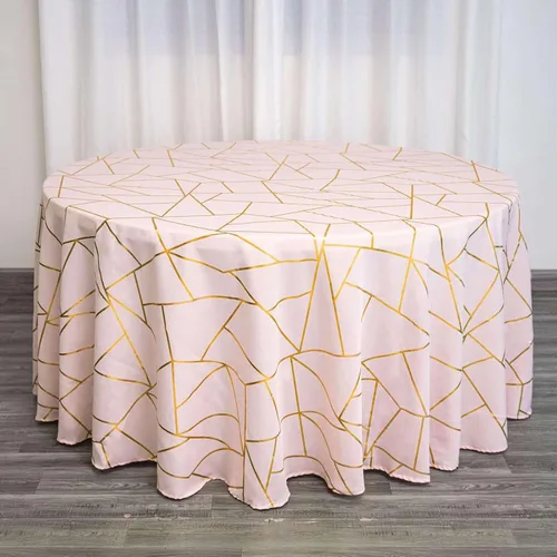 Miniatura 51 de Efavormart - Mantel redondo de poliéster de 120 pulgadas con patrón geométrico dorado Morado