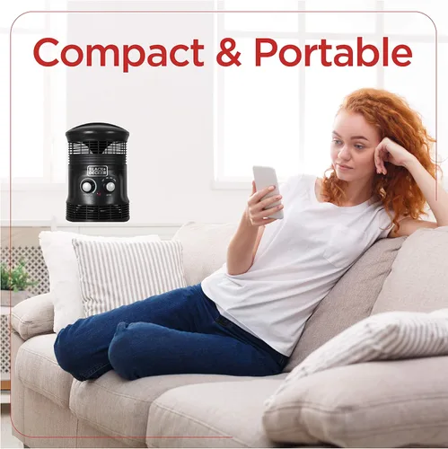 Miniatura 5 de BLACK+DECKER Combo de calentador envolvente de 360 grados y ventilador, calentador de espacio de 360 grados para escritorio de oficina, oficina